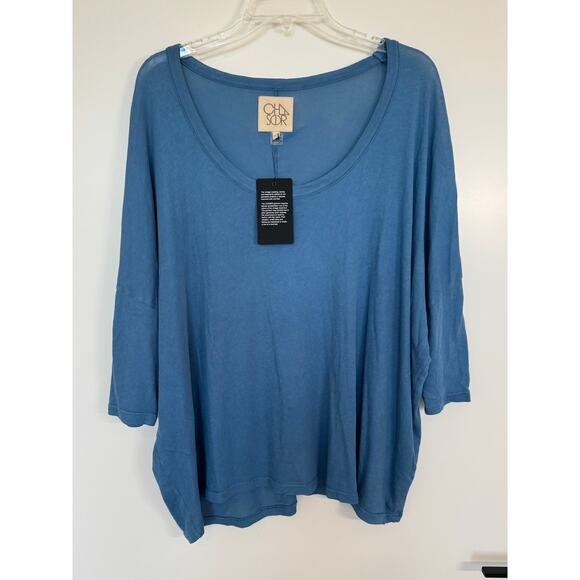 CHASER Oversized Scoop Neck Top | Blue | Size Medium NWT - Picture 1 of 4